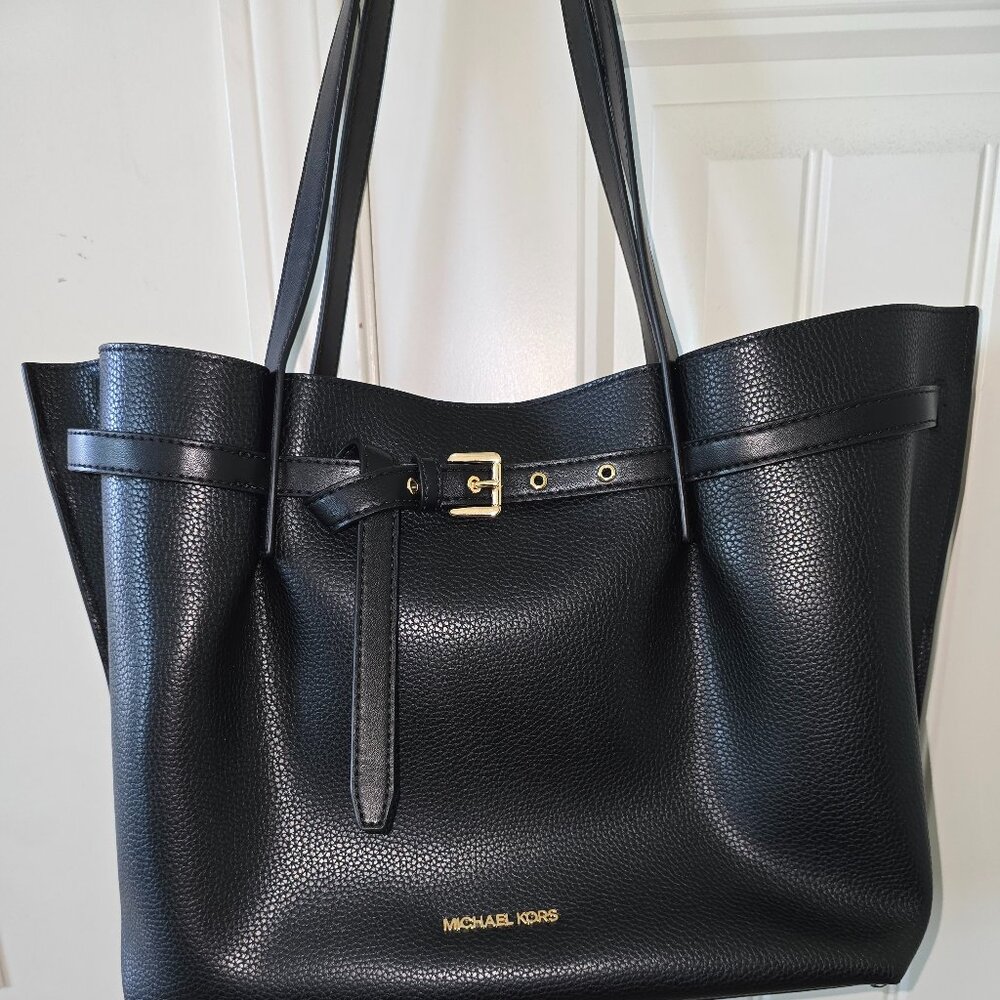 Michael Kors Emilia Large Black Pebbled Leather Shoulder Tote Bag NWOT